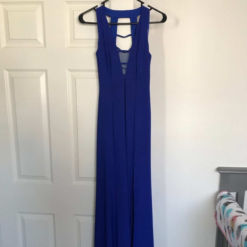 Blue evening dress.